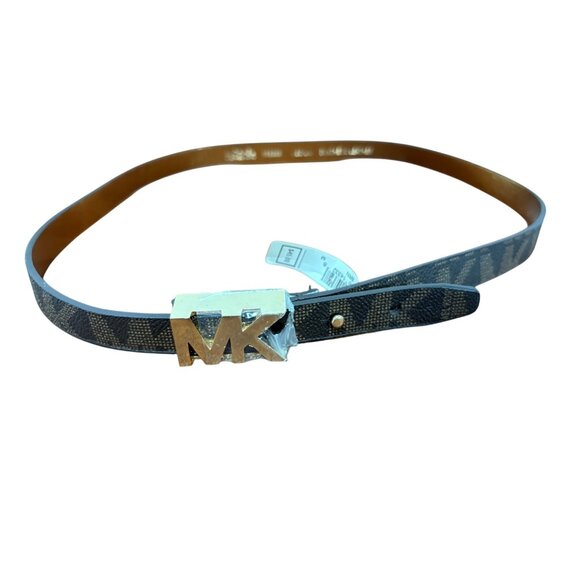 MK MICHAEL KORS SYNTHETIC LEATHER BROWN CLASSIC WOMENS BELT SIZE MEDIUM - Picture 1 of 8